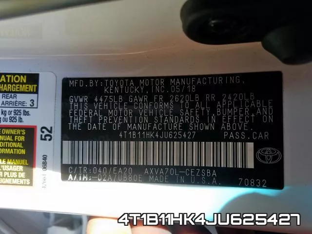 4T1B11HK4JU625427 фото 2
