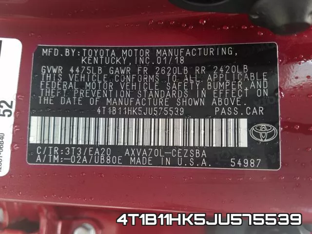 4T1B11HK5JU575539 фото 2