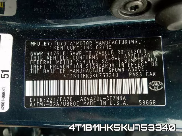 4T1B11HK5KU753340 фото 2