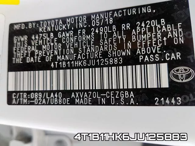 4T1B11HK6JU125883 фото 2