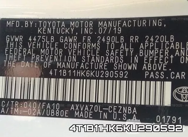 4T1B11HK6KU290592 фото 10