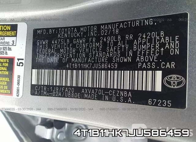4T1B11HK7JU586459 фото 10
