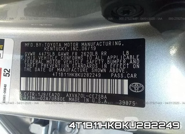 4T1B11HK8KU282249 фото 10