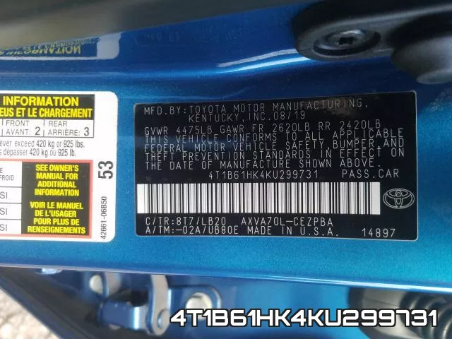 4T1B61HK4KU299731 фото 2