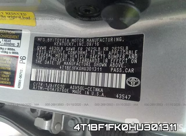 4T1BF1FK0HU301311 фото 10