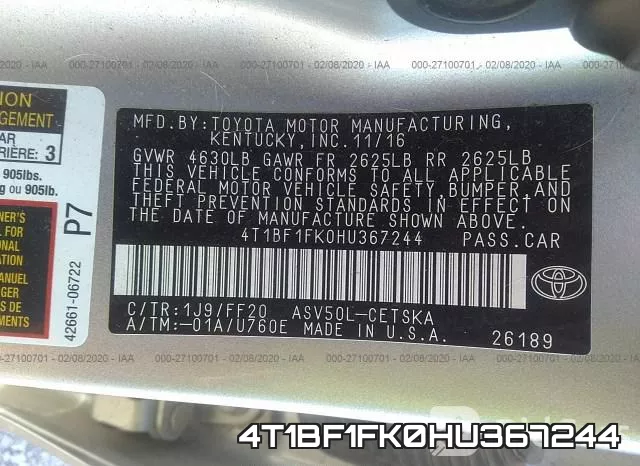 4T1BF1FK0HU367244 фото 10