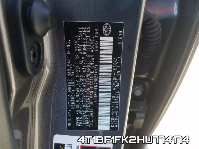 4T1BF1FK2HU774174 фото 2