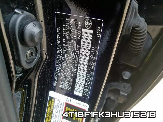 4T1BF1FK3HU315218 фото 2