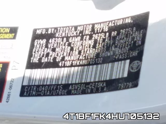 4T1BF1FK4HU705132 фото 2
