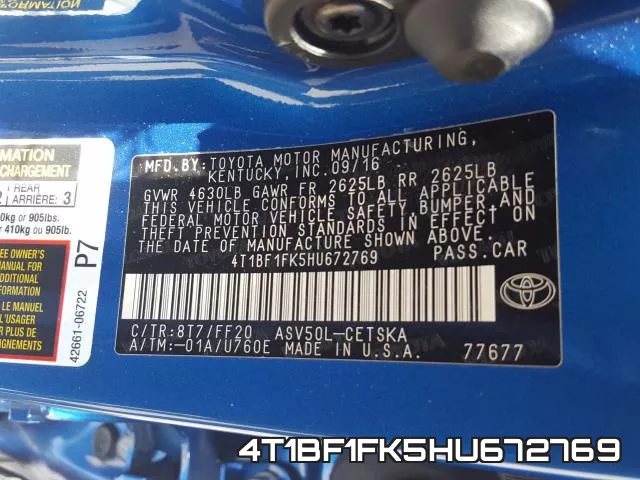 4T1BF1FK5HU672769 фото 2