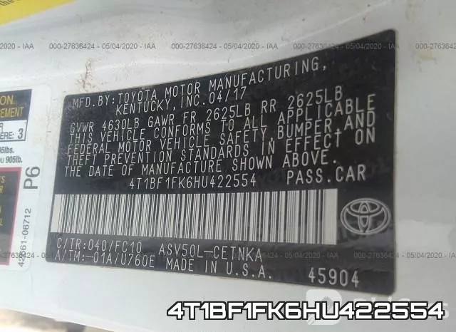 4T1BF1FK6HU422554 фото 10