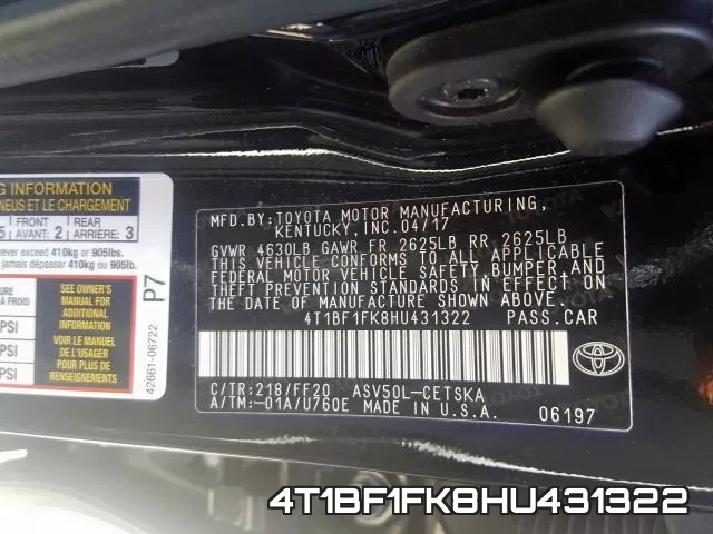 4T1BF1FK8HU431322 фото 2
