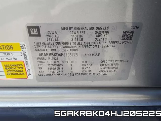 5GAKRBKD4HJ205225 фото 2