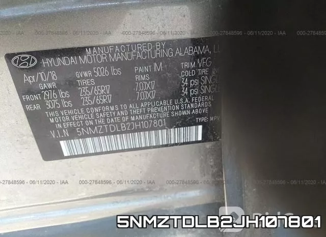 5NMZTDLB2JH107801 фото 10