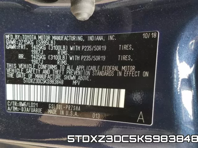 5TDXZ3DC5KS983848 фото 2