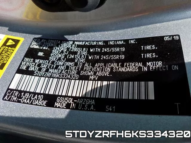 5TDYZRFH6KS334320 фото 2
