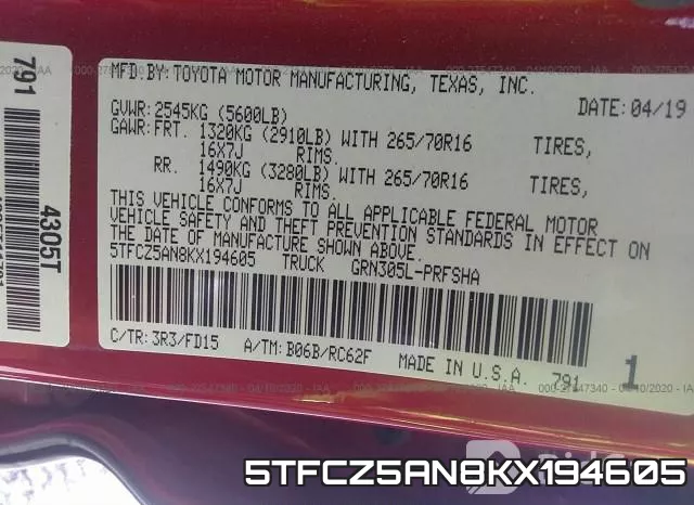5TFCZ5AN8KX194605 фото 10