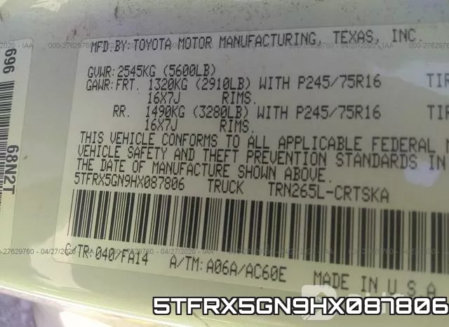 5TFRX5GN9HX087806 фото 10