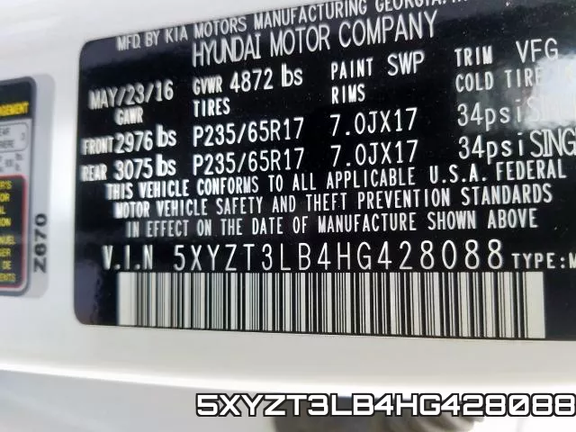 5XYZT3LB4HG428088 фото 2