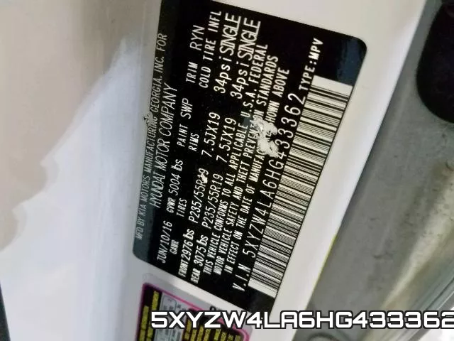 5XYZW4LA6HG433362 фото 2