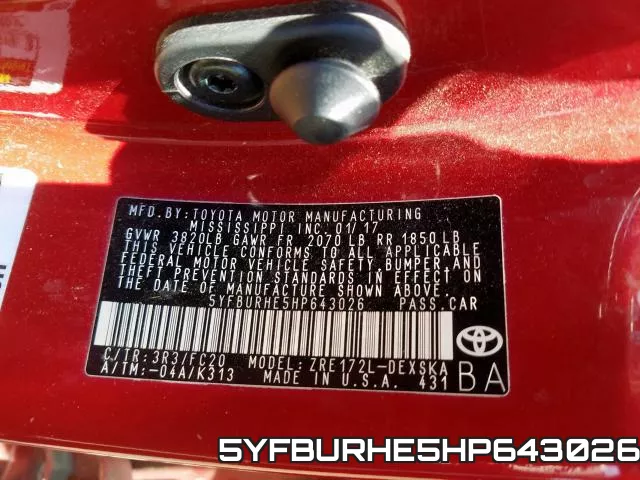 5YFBURHE5HP643026 фото 2