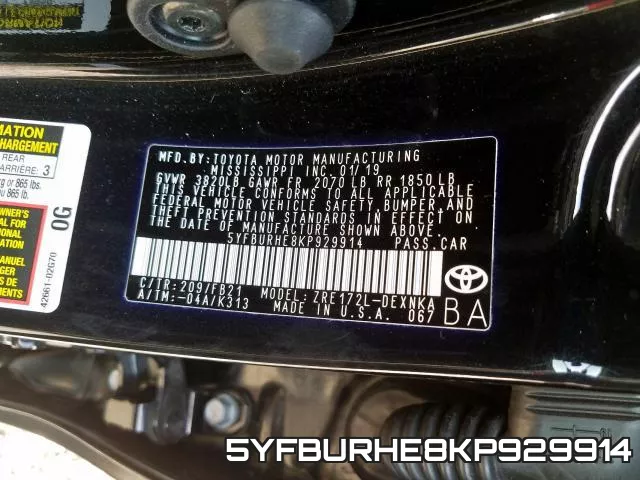 5YFBURHE8KP929914 фото 2
