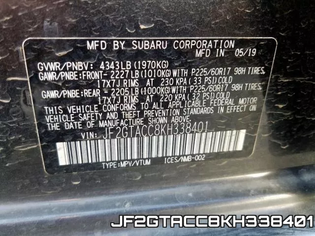 JF2GTACC8KH338401 фото 2
