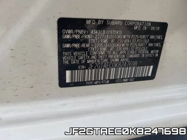 JF2GTAEC0K8247698 фото 2