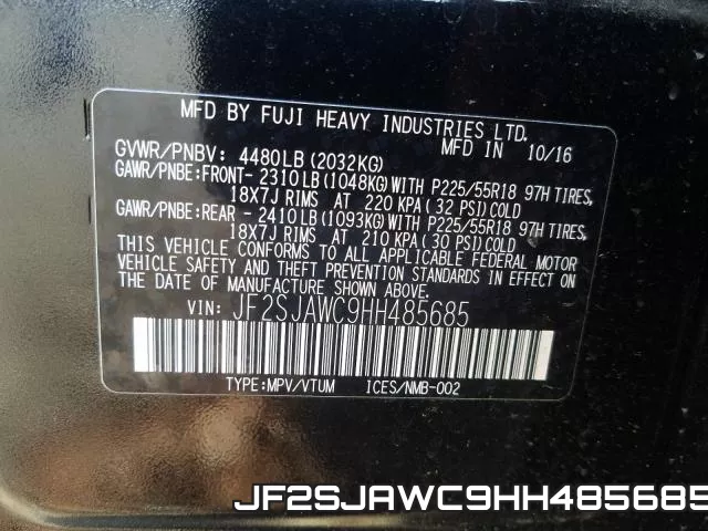 JF2SJAWC9HH485685 фото 2