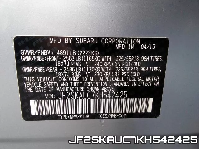 JF2SKAUC7KH542425 фото 2