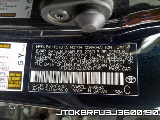 JTDKBRFU3J3600190 фото 2