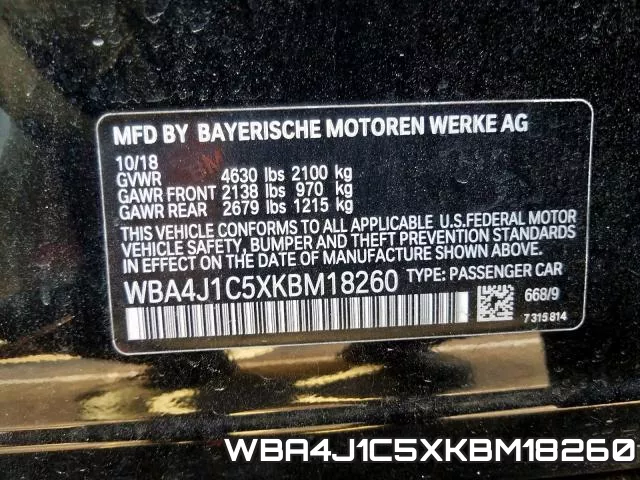WBA4J1C5XKBM18260 фото 2