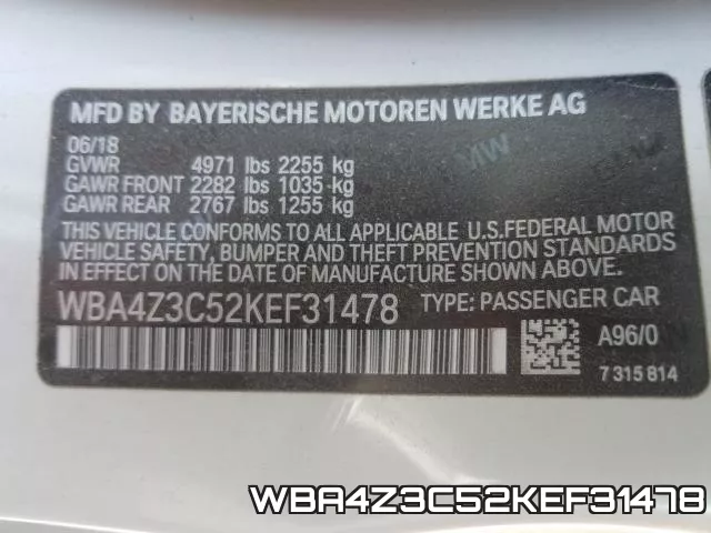 WBA4Z3C52KEF31478 фото 2