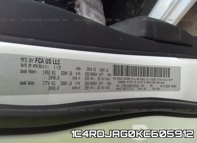 1C4RDJAG0KC605912 фото 10