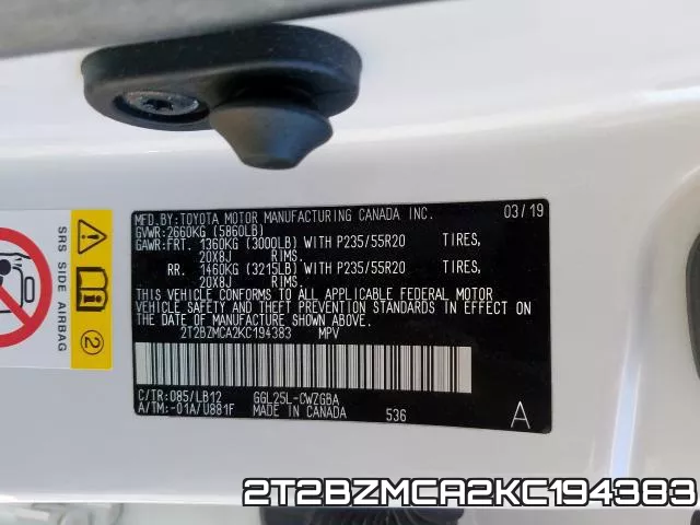 2T2BZMCA2KC194383 фото 2