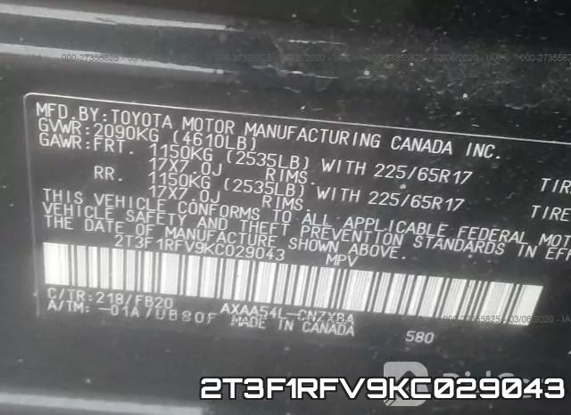 2T3F1RFV9KC029043 фото 10