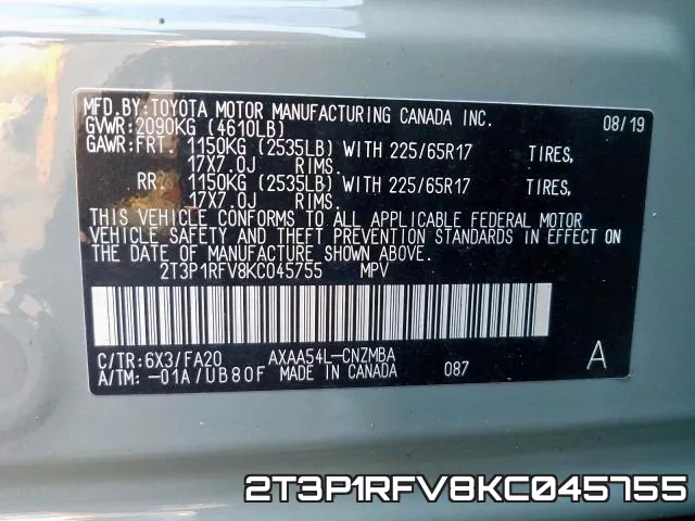 2T3P1RFV8KC045755 фото 2