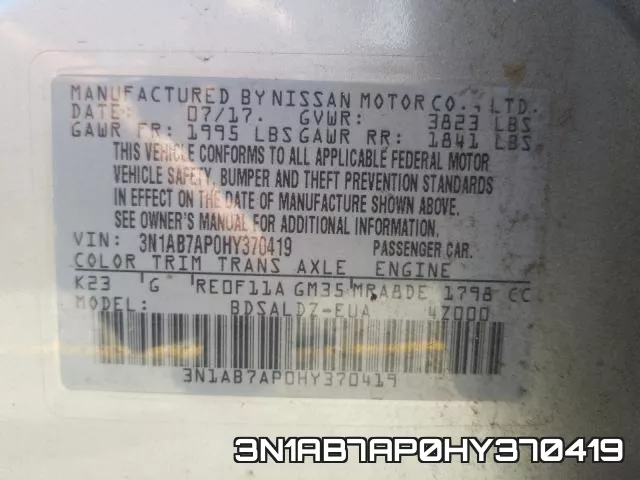 3N1AB7AP0HY370419 фото 2