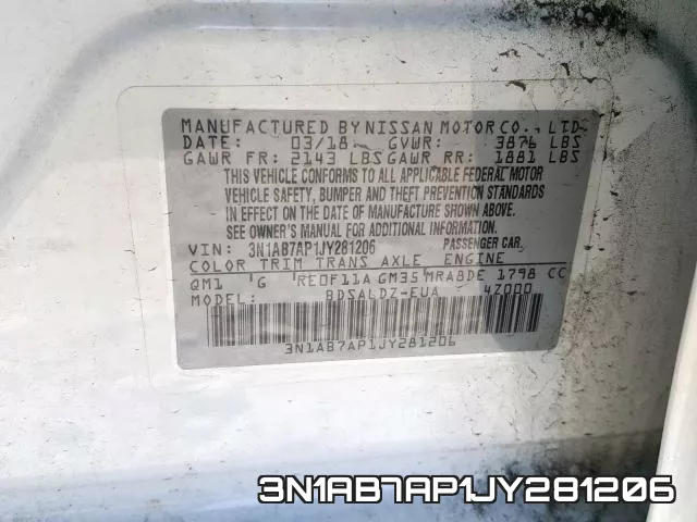 3N1AB7AP1JY281206 фото 2