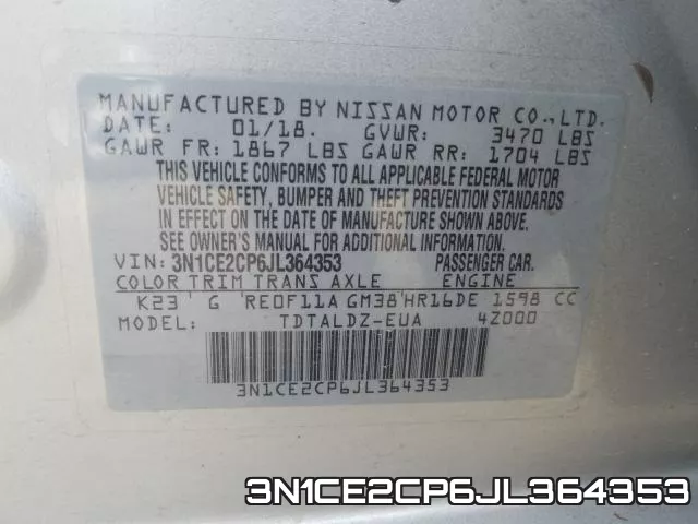 3N1CE2CP6JL364353 фото 2