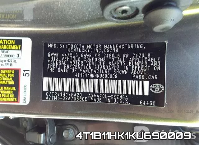 4T1B11HK1KU690009 фото 10