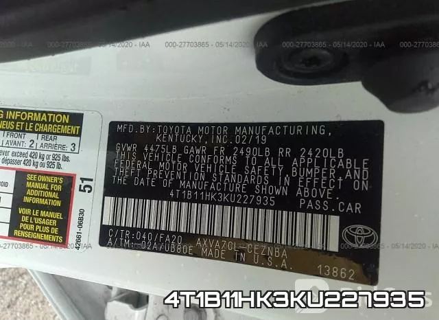4T1B11HK3KU227935 фото 10