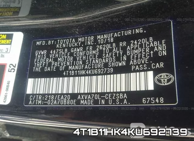 4T1B11HK4KU692739 фото 10