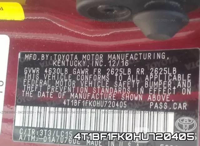 4T1BF1FK0HU720405 фото 10