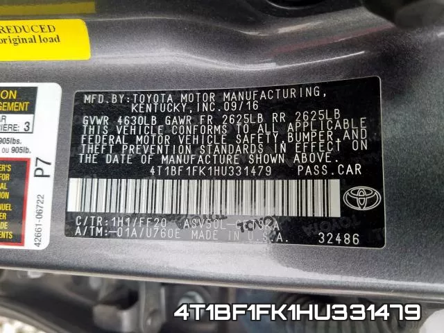 4T1BF1FK1HU331479 фото 2