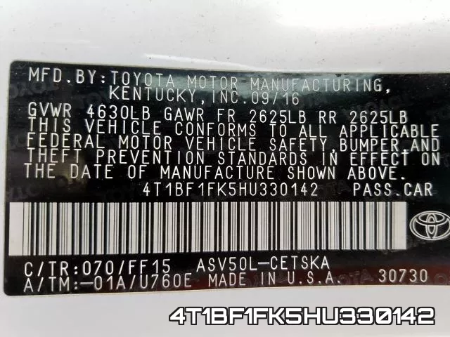 4T1BF1FK5HU330142 фото 2