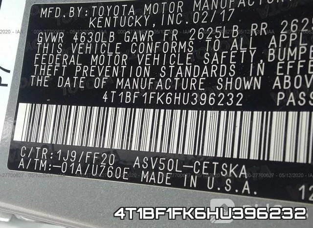 4T1BF1FK6HU396232 фото 10
