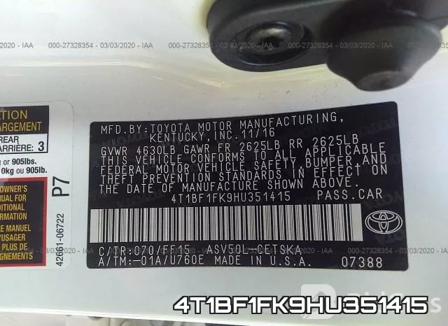 4T1BF1FK9HU351415 фото 10