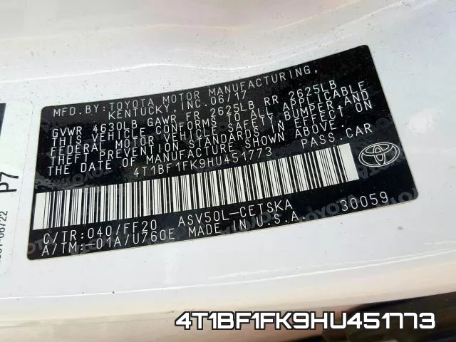 4T1BF1FK9HU451773 фото 2
