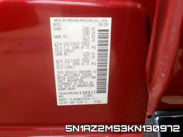 5N1AZ2MS3KN130972 фото 2